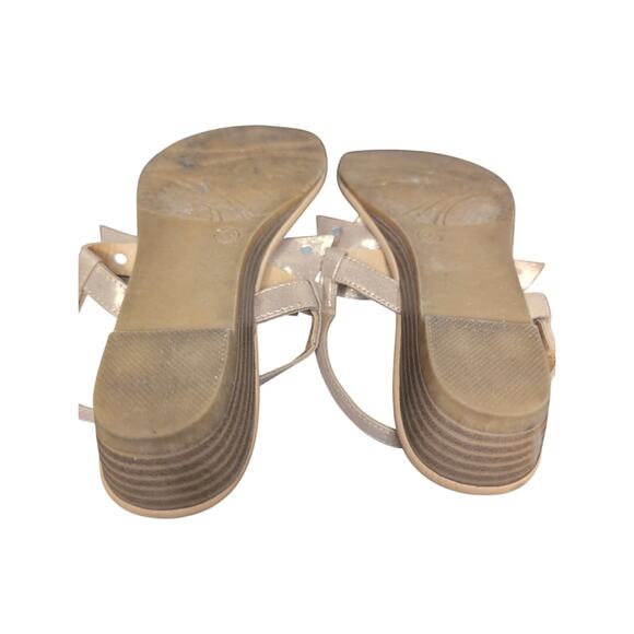 Anthropologie Dolce rhinestone pearl pink bow strappy buckle thong 7 sandals - Picture 5 of 6